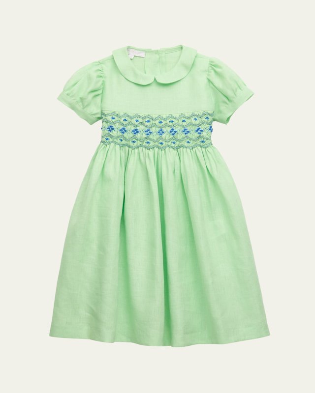 Girl's Smocked Linen A-Line Dress, Size 18M-10